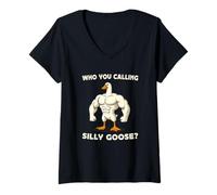 Donna Who You Calling Silly Goose ? Funny Goose Gym Meme Maglietta con Collo a V