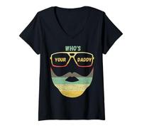 Donna Whos Your Daddy - Retro Sunset divertente idea regalo per papà divertente Maglietta con Collo a V