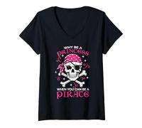 Donna Why Be Princes Pirate Skull Crossbones Ragazze Bambini Donne Adolescenti Maglietta con Collo a V