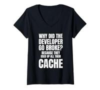 Donna Why Did The Dev Go Broke? Because They Used all Their Cache Maglietta con Collo a V