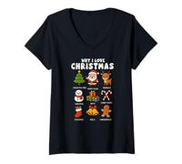 Donna Why I Love Christmas Babbo Natale Renna Pupazzo di Neve Ragazzi Ragazze Bambini Maglietta con Collo a V