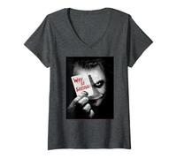 Donna Why So Serious Joker Card Dark Knight Citazione Maglietta con Collo a V