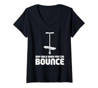 Donna Why Walk When You Can Bounce Maestro del Pogo Stick - Maglietta con Collo a V