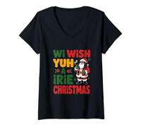 Donna Wi Wish Yuh A Irie Christmas Giamaicano Babbo Natale Patois Maglietta con Collo a V