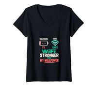 Donna WiFi Piu Forte della Mia Volonta Humor Tech Maglietta con Collo a V