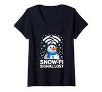 Donna WiFi Snow-Fi Signal Lost Funny Winter Pun Apparel Snowman Maglietta con Collo a V