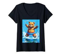Donna Wild Bear Estate Vintage Piscina Maglietta con Collo a V
