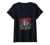Donna Wild Blood Cinghiale Cacciatore Woodland Fury per Cacciatori Maglietta con Collo a V