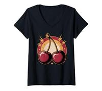 Donna Wild Cherry Lover Fruit Summer Retro Maglietta con Collo a V
