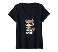Donna Wild Child Raccoon Chibi per Bambini Maglietta con Collo a V