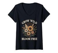 Donna Wild Grow Bloom Free Girasole Daisy Botanical Maglietta con Collo a V