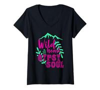 Donna Wild Heart Gypsy Soul Boho Mountain Nature Design Maglietta con Collo a V