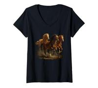 Donna Wild Horse Retro Vintage 80s 90s Western Grunge Graphic Maglietta con Collo a V
