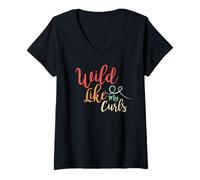 Donna Wild Like My Curls Afro Curls Hair Pride - Scritta Divertente Maglietta con Collo a V