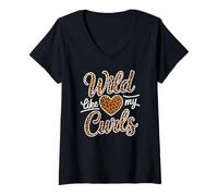 Donna Wild Like My Curls Capelli Ricci Leopard Love Capelli Ricci Maglietta con Collo a V