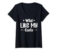 Donna Wild Like My Curls Carino capelli ricci divertente Maglietta con Collo a V