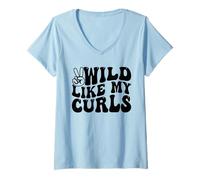 Donna Wild Like My Curls Carino capelli ricci divertente Maglietta con Collo a V