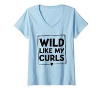 Donna Wild Like My Curls Carino capelli ricci divertente Maglietta con Collo a V