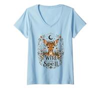 Donna Wild Little Spell Magic Forest Wicca Halloween Maglietta con Collo a V