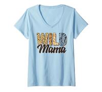 Donna Wild Mama Leopard Mamma Grande Mamma Perfetto Festa della Mamma Maglietta con Collo a V