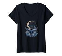 Donna Wild & Ocean Free Whale Moon Coastal Nautical Maglietta con Collo a V