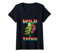 Donna Wild Thing Divertente Alien Dancing Retro 80s Disco Groove Maglietta con Collo a V