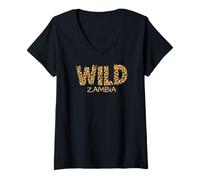 Donna Wild Zambia, divertente design leopardato per gli amanti del safari Maglietta con Collo a V