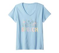 Donna Wildflower Speech Therapy Floreale SLP & SLPA Linguaggio del linguaggio Maglietta con Collo a V