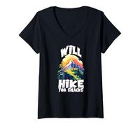Donna WILL HIKE FOR SNACKS Maglietta con Collo a V