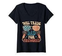 Donna Will Trade Dad For Fireworks Patriotic groovy 4 Di Luglio Bambini Maglietta con Collo a V