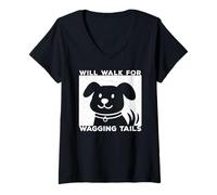 Donna Will Walk for Wagging Tails - Design Grunge per Amanti dei Cani Maglietta con Collo a V