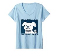 Donna Will Walk for Wagging Tails - Design Grunge per Amanti dei Cani Maglietta con Collo a V