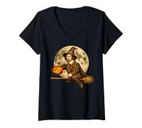 Donna William Shakespeare Cappello da Strega Jack O Lantern Moon Scopa Maglietta con Collo a V