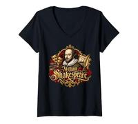 Donna William Shakespeare Teatro del Ritratto del drammaturgo elisabettiano Maglietta con Collo a V