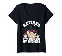 Donna Wine And Cat Grandpa Retirement GNOME for Men Retired Dad Maglietta con Collo a V