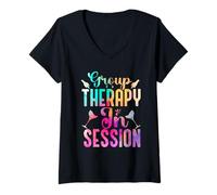 Donna Wine Lovers Group Therapy in Session Funny Group Drinking Maglietta con Collo a V