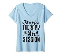 Donna Wine Lovers Group Therapy in Session Funny Group Drinking Maglietta con Collo a V