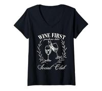 Donna Wine Prime domande dopo Social Club divertente Maglietta con Collo a V
