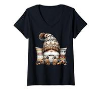 Donna Winter GNOME Fall Accessories with Hot Cocoa Mugs for Autumn Maglietta con Collo a V