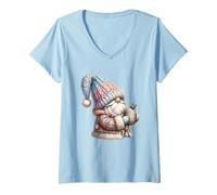 Donna Winter GNOME Hot Cocoa Mug for Xmas Pastel Christmas GNOME Maglietta con Collo a V