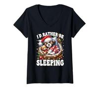 Donna Winter Sleep Shih Tzu for Women Men ID Rather Be Sleeping Maglietta con Collo a V