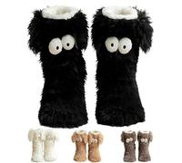 Donna Winter Warm Fuzzy Non-Slip Socks with Cute Big Eyes, Peluche Lined Cozy Home Indoor Socks for Cold Weather, Nero , XXX-Large 3X-Large