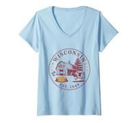 Donna Wisconsin Boho State 1848 - Camicia rustica da fienile e caseificio Maglietta con Collo a V