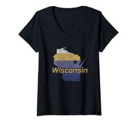 Donna Wisconsin State Outline Map Stati Uniti Maglietta con Collo a V
