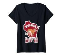 Donna Wisconsin Vieni Annusa la Nostra Aria da Latte Maglietta con Collo a V