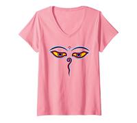 Donna Wisdom Eyes Of Buddha - Bodhnath tempio occhi I t-shirt Maglietta con Collo a V