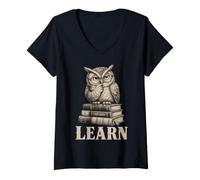 Donna Wise Owl Learn Books Student Back To School Reading Maglietta con Collo a V