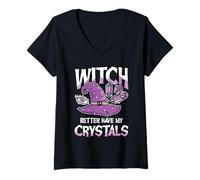 Donna Witch Better Have My Crystals - Cappello da Strega con Cristalli Viola Maglietta con Collo a V