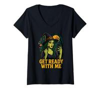 Donna Witch Get Ready With Me Funny Witch Makeup Parodia Meme GRWM Maglietta con Collo a V