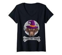 Donna Witch Labrador Retriever Trick Or Treat Funny Dog Halloween Maglietta con Collo a V